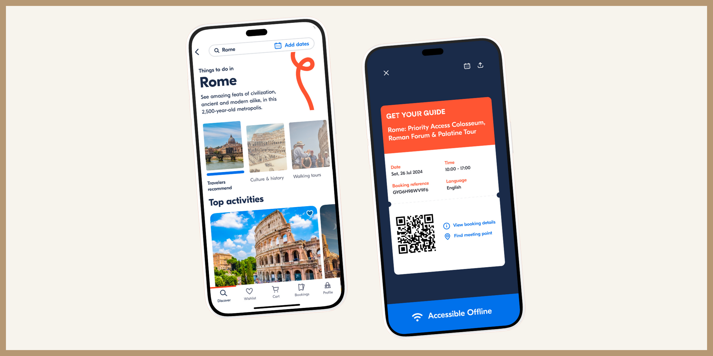 Application GetYourGuide - interface de réservation