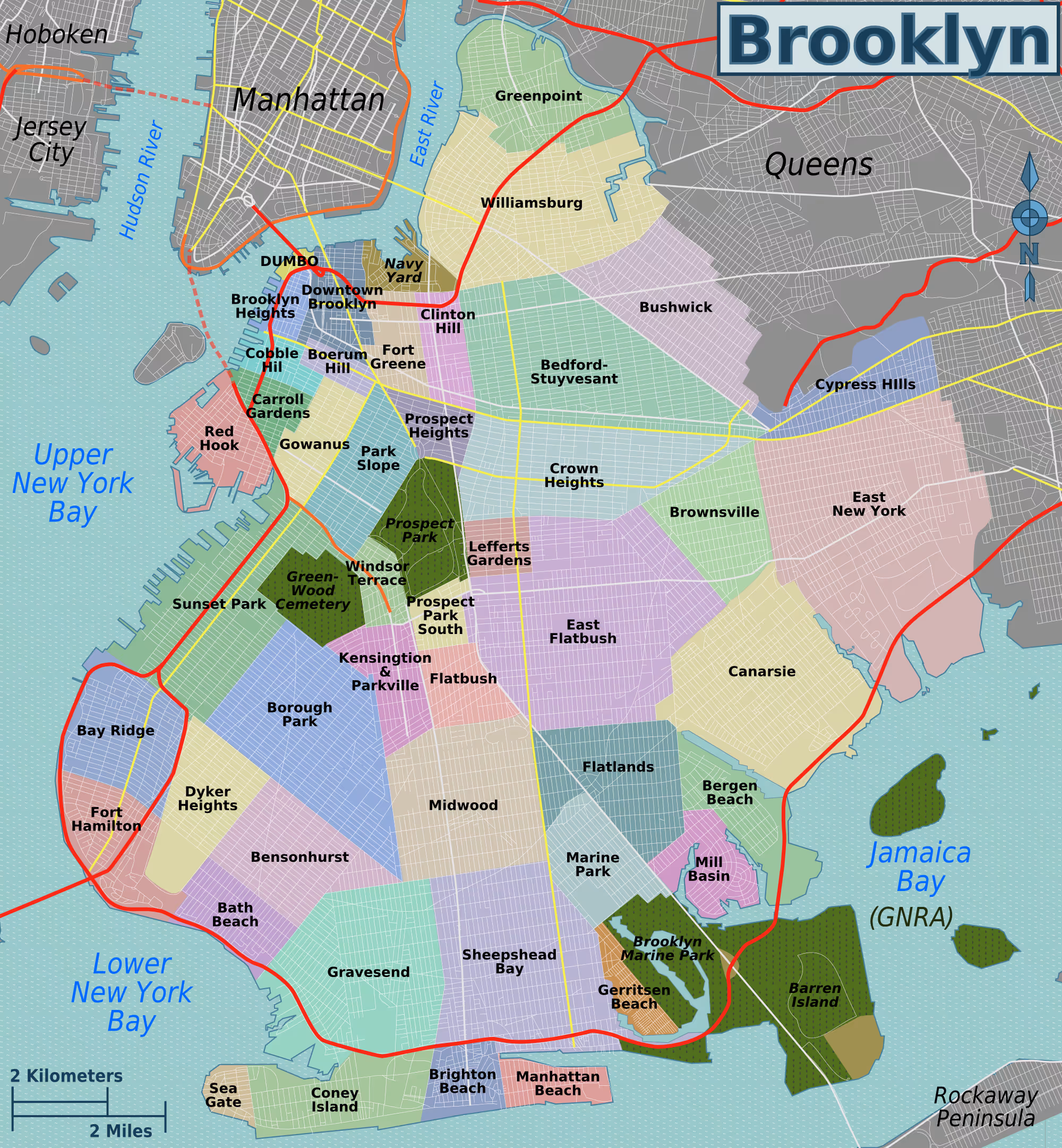 Carte des quartiers de Brooklyn