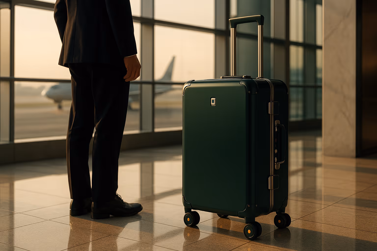 Valise LEVEL8 prête au départ, ambiance aéroport