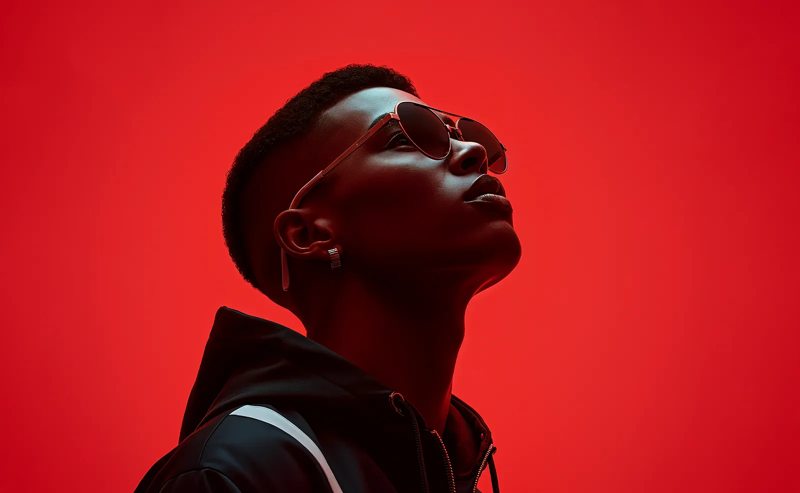 man with red background