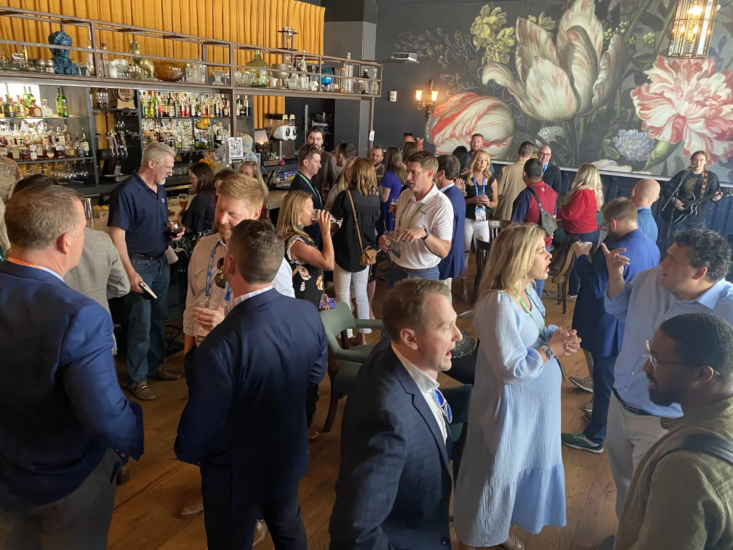 People on a cocktail party in a cafe.