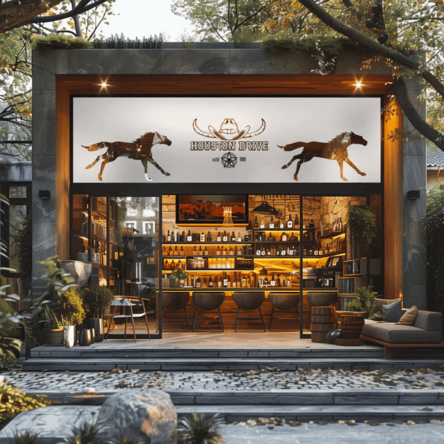 GIF che mostra l'effetto dinamico di Smart Vista su una vetrina: cavalli sembrano galoppare creando un'animazione suggestiva, che cattura l'attenzione e dà vita agli ambienti.