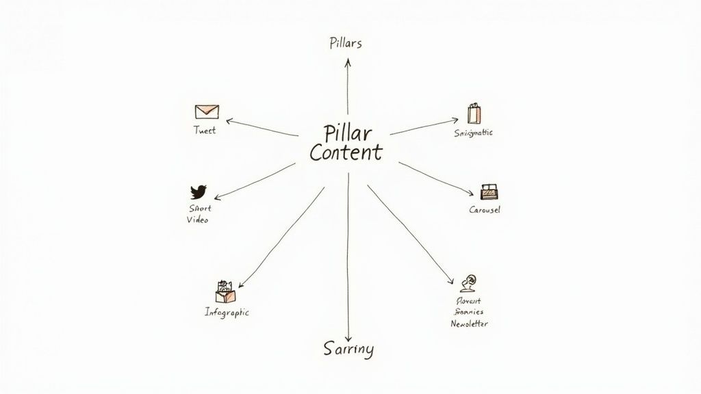 Mind map showing pillar content broken down into various digital content formats.