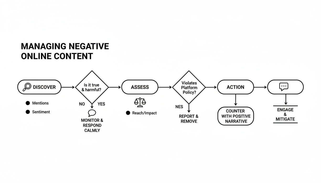 Flowchart illustrating the process of managing and responding to negative online content effectively.