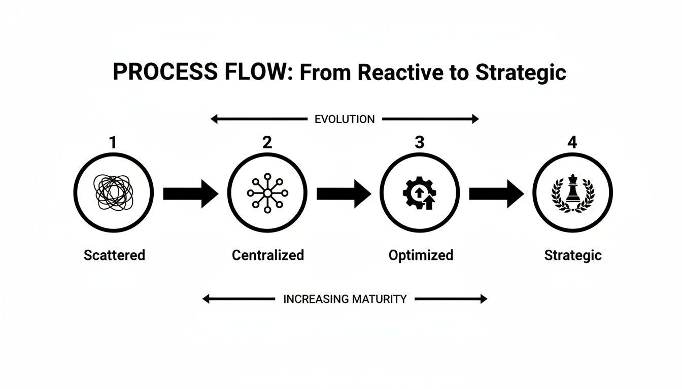 A process flow diagram illustrating the evolution from a scattered, reactive state to a strategic, optimized approach.