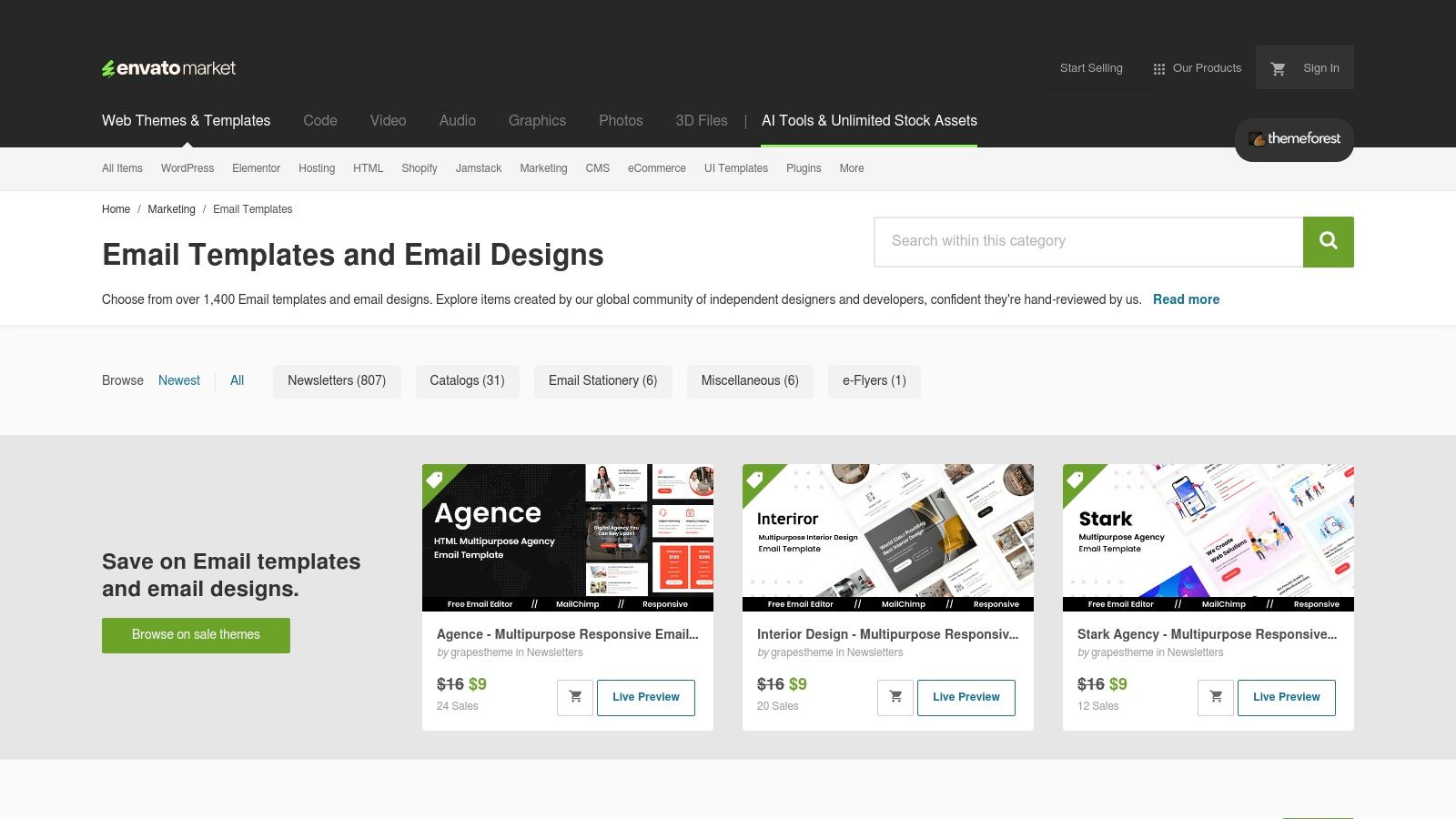 ThemeForest (Envato Market) – HTML Email Template Marketplace