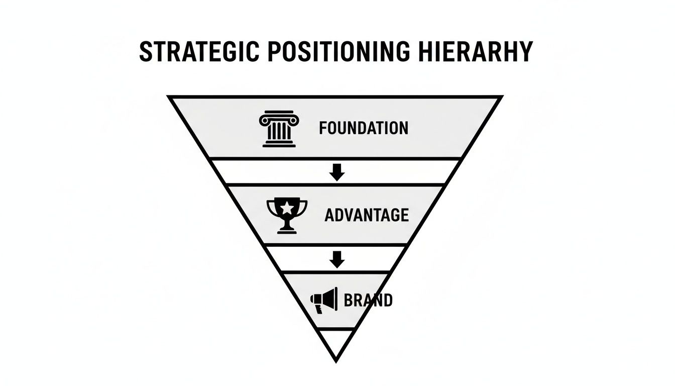Strategic Positioning Hierarchy diagram showing Foundation, Advantage, and Brand as key layers.