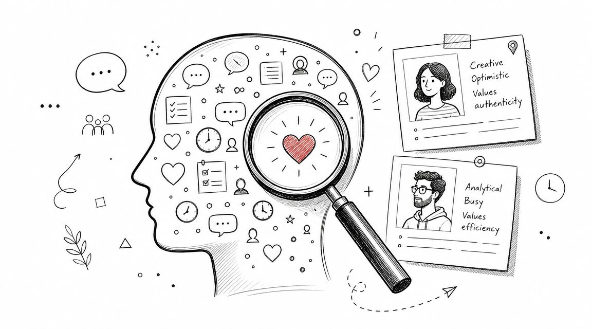 A line drawing showing a human head with a magnifying glass revealing a heart inside.