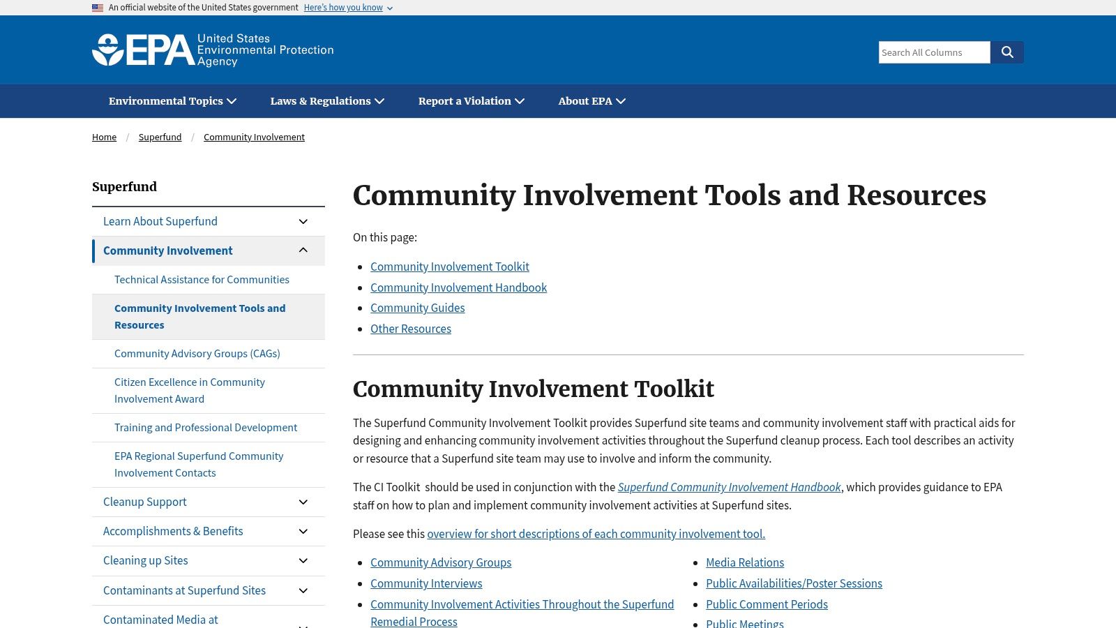 US EPA, Superfund Community Involvement Plan (CIP) Template & Toolkit