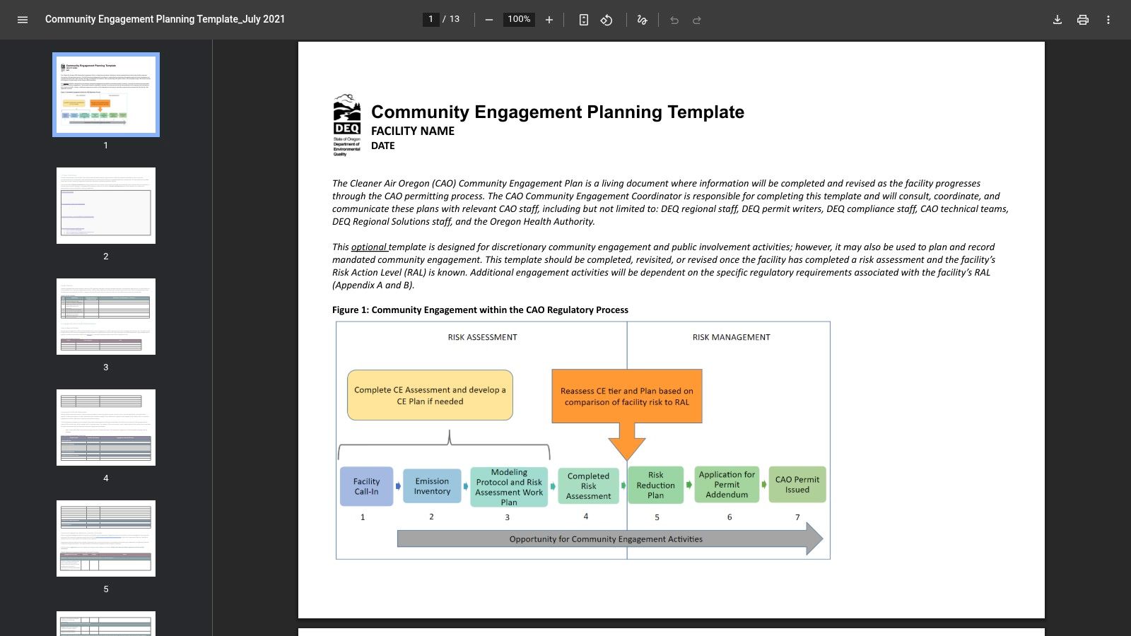 Oregon DEQ, Community Engagement Planning Template
