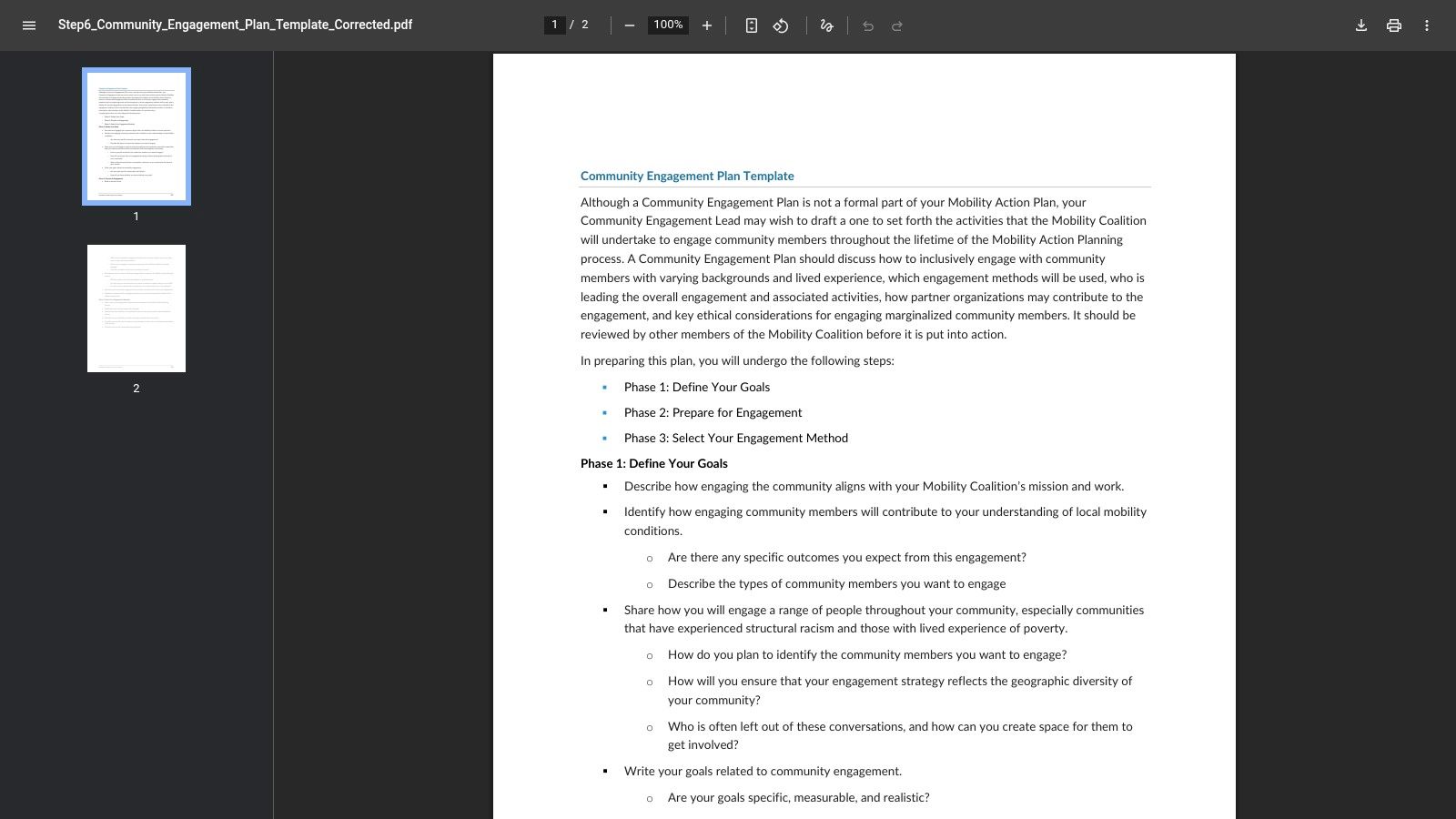Urban Institute, Community Engagement Plan Template (Upward Mobility Framework)