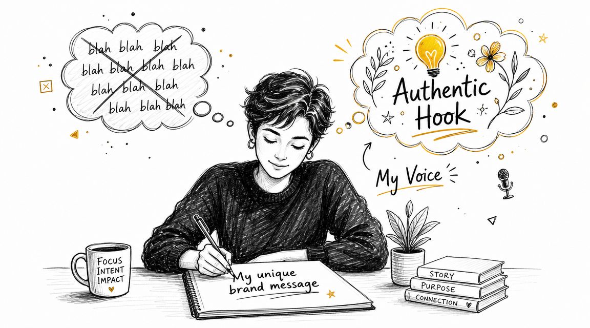 A person sketching ideas in a notebook to develop an authentic brand voice and unique content message.