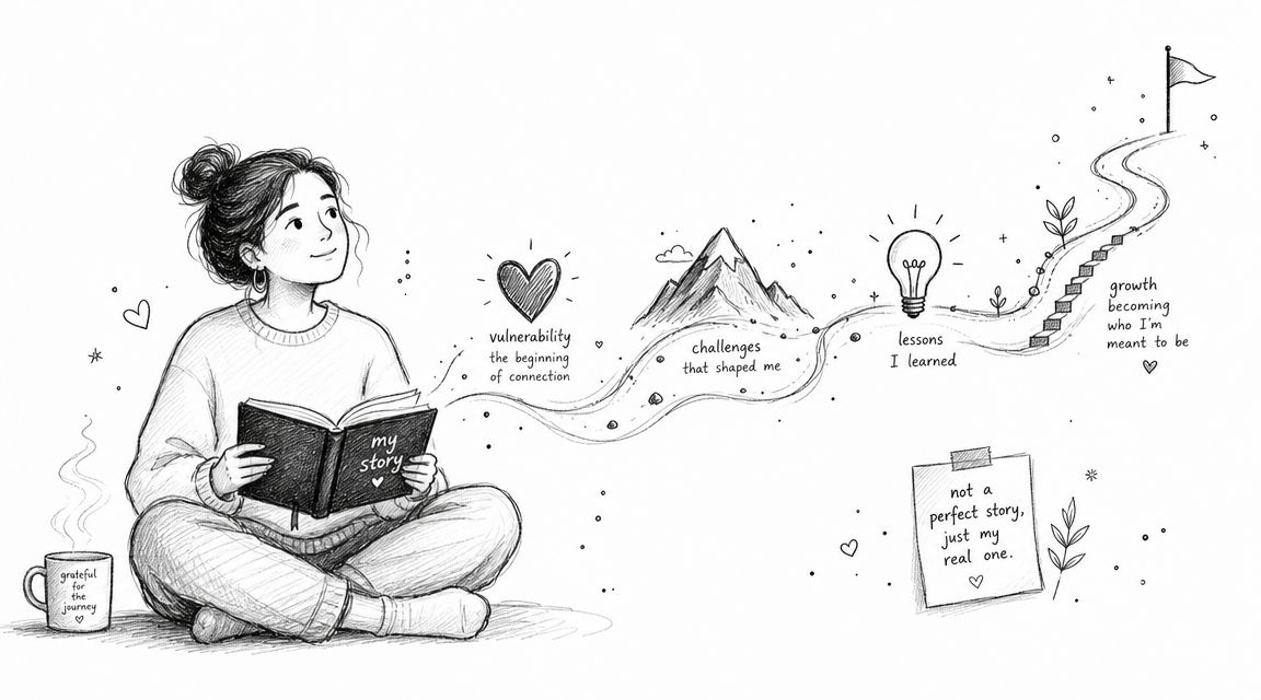 A line art illustration of a girl reading a book, depicting her personal growth journey through various life stages.