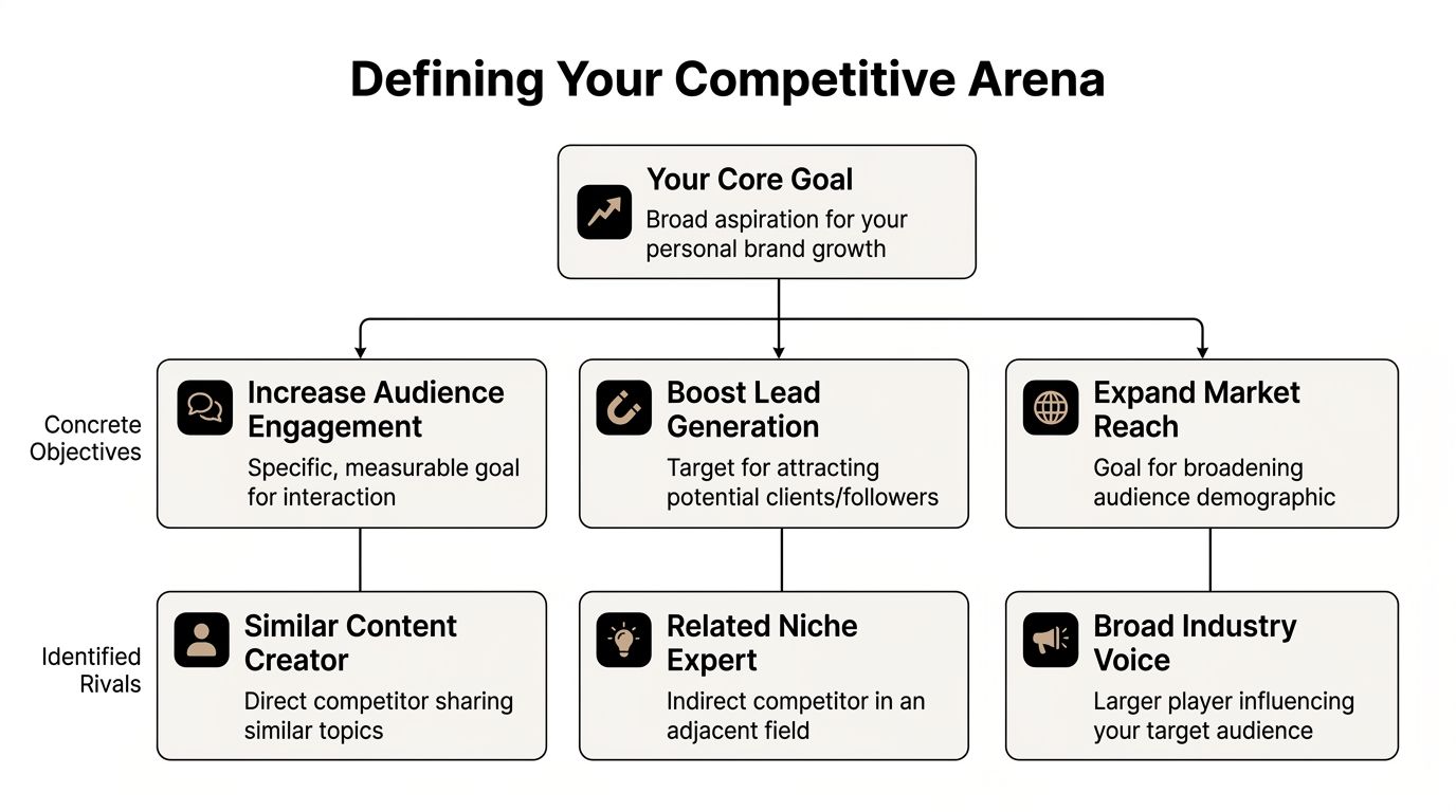 A diagram outlining a framework for defining a competitive arena for personal brand growth and strategy.