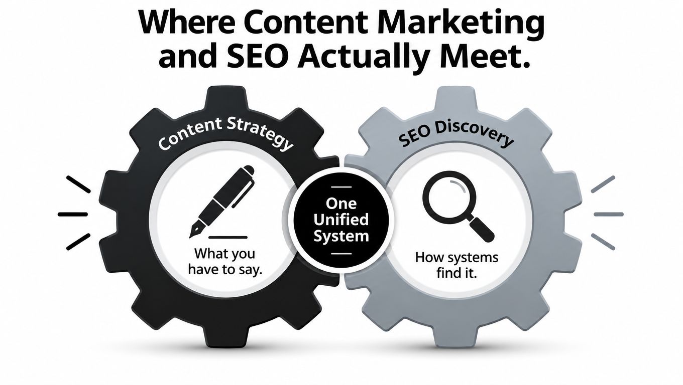 A diagram illustrating how Content Strategy and SEO Discovery work together as one unified system.