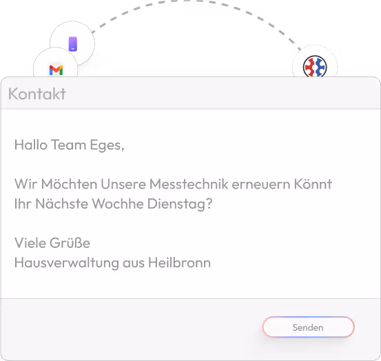 Illustration eines Kontaktformulars mit E-Mail-Symbolen, steht für einfache Kontaktaufnahme per Mail oder Telefon bei eges
