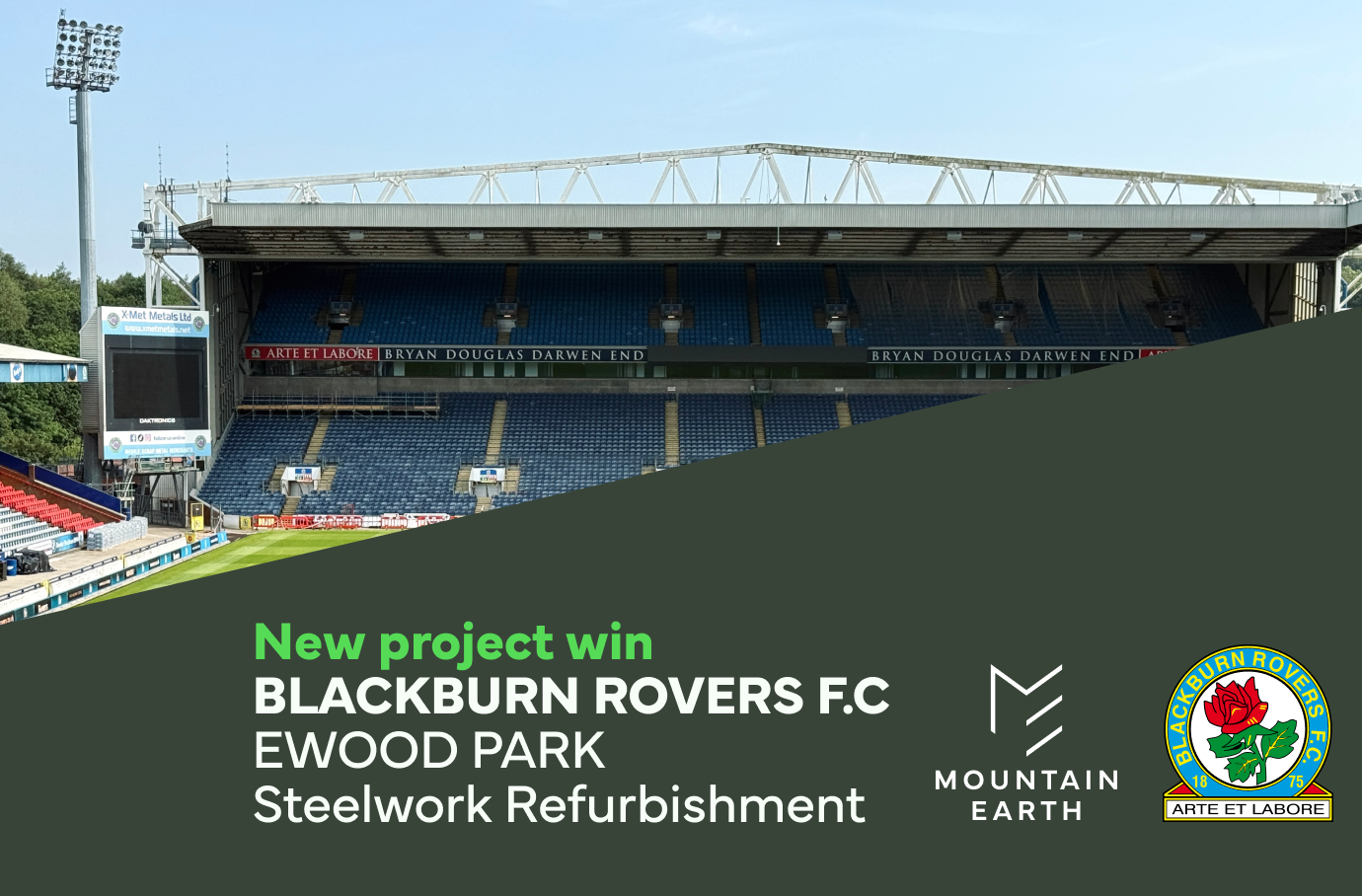 Blackburn Rovers appoint Mountain Earth to deliver major steelwork refurbishment at Ewood Park