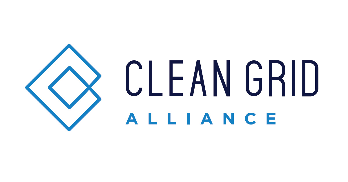 Clean Grid Alliance logo with blue overlapping diamond shapes and text.