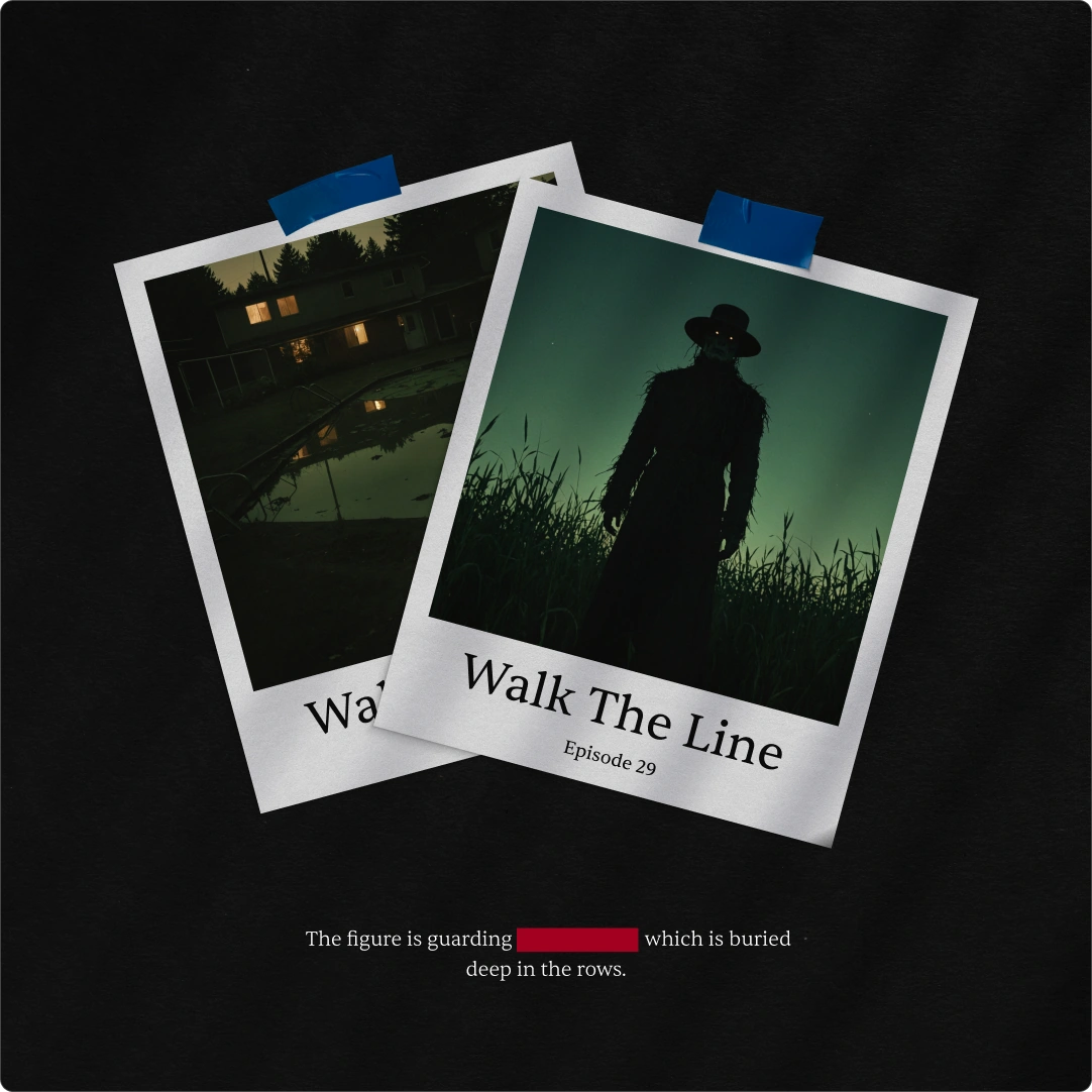 Instagram feed graphic featuring a sinister scarecrow silhouette on a Polaroid frame
