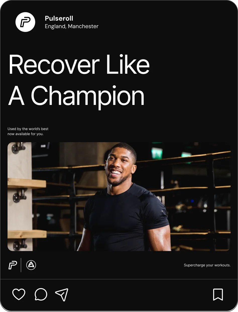 Instagram post layout featuring candid lifestyle photography of Anthony Joshua laughing in the boxing ring