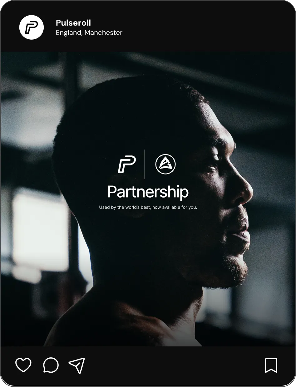 Social media feed post design announcing the Anthony Joshua partnership, featuring cinematic profile photography and clean typography