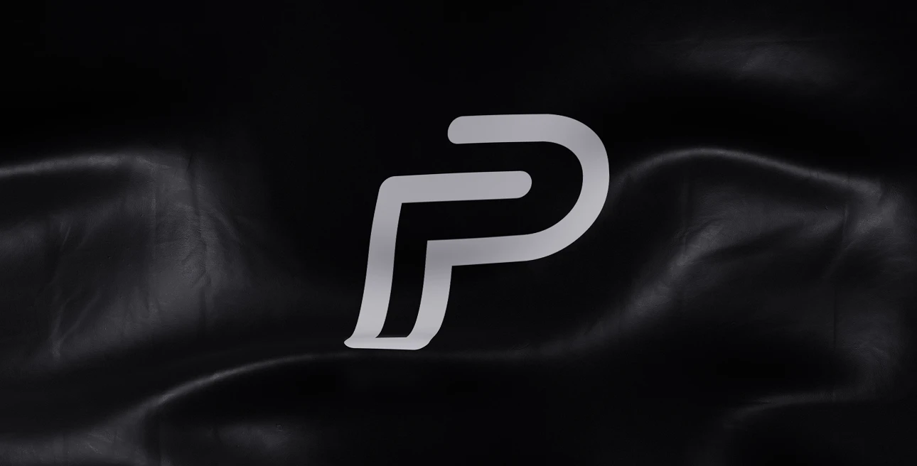 3D cloth simulation render featuring the Pulseroll 'P' logo on a dark, rippled leather texture, showcasing high fidelity material lighting and branding