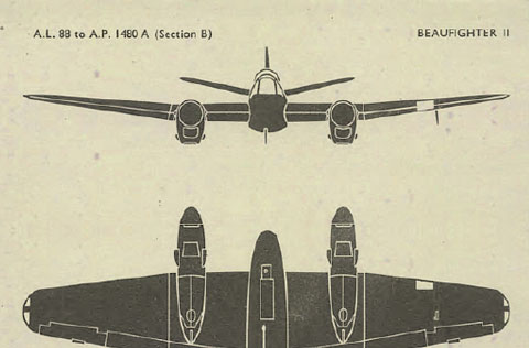 Air ministry recognition image of a Beaufighter