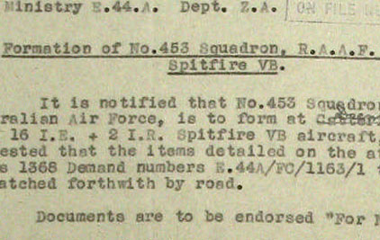 Orders to create 453 squadron in Europe as part of the expansion of fighter command