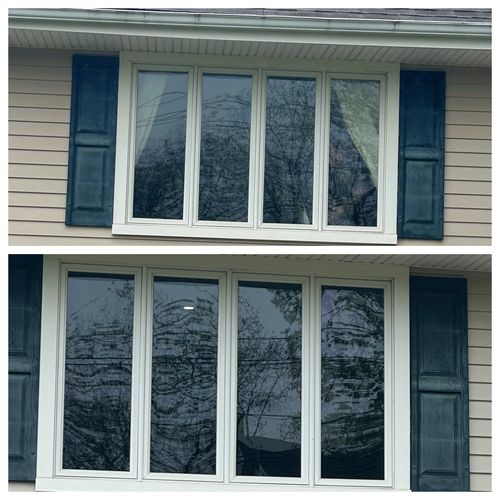 A finished window tint on a home