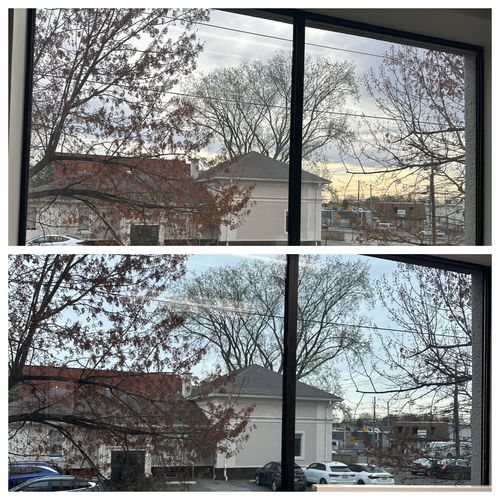 A finished window tint on a home