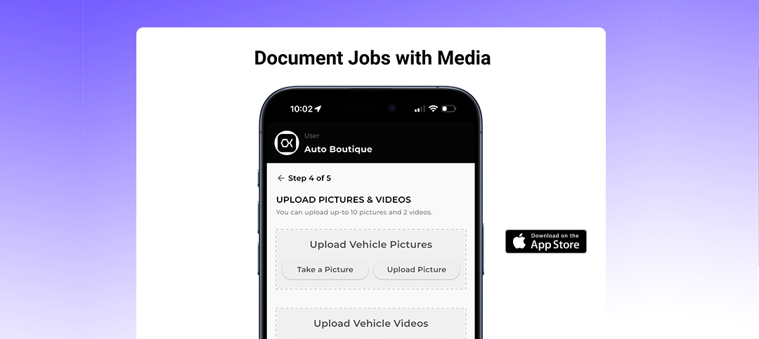 OXMotive media upload screen used to document vehicle condition with photos