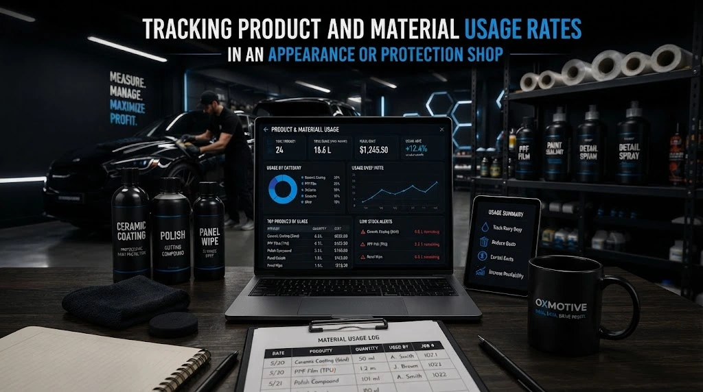 Tracking Product and Material Usage Rates in an Appearance or Protection Shop