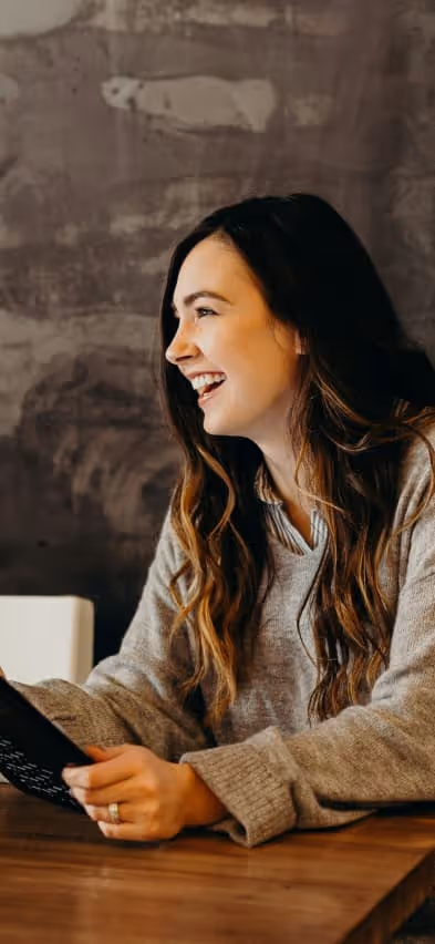 lady holding an iPad