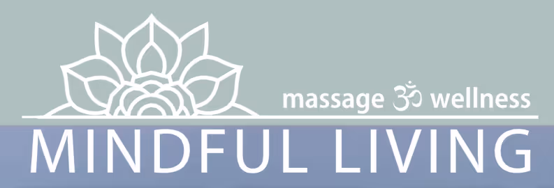 Logo with a stylized lotus flower, the text 'massage wellness' and 'MINDFUL LIVING' beneath it.