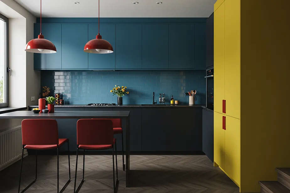 Modern yellow & red kitchen 