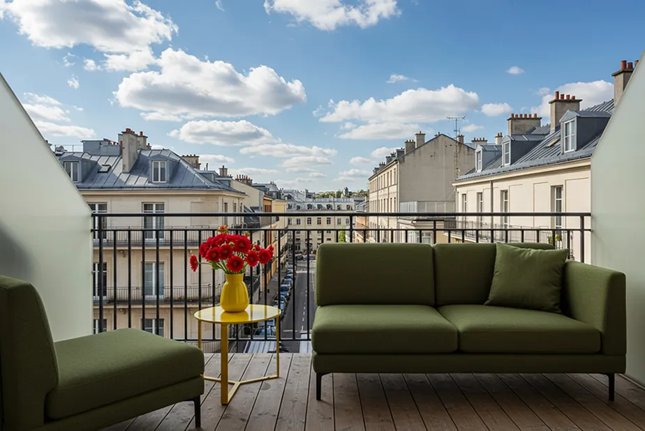 Modern balcony view in Paris, France
