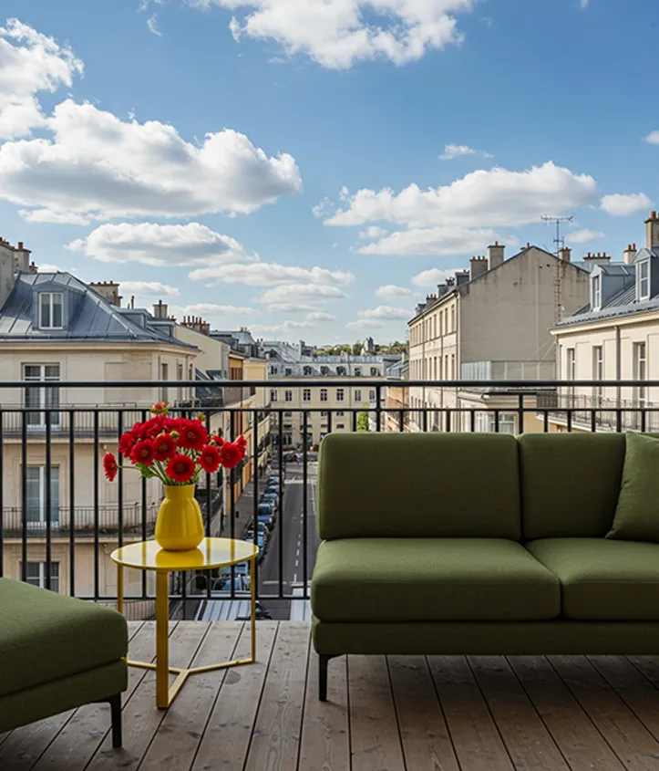 Modern balcony view in Paris, France