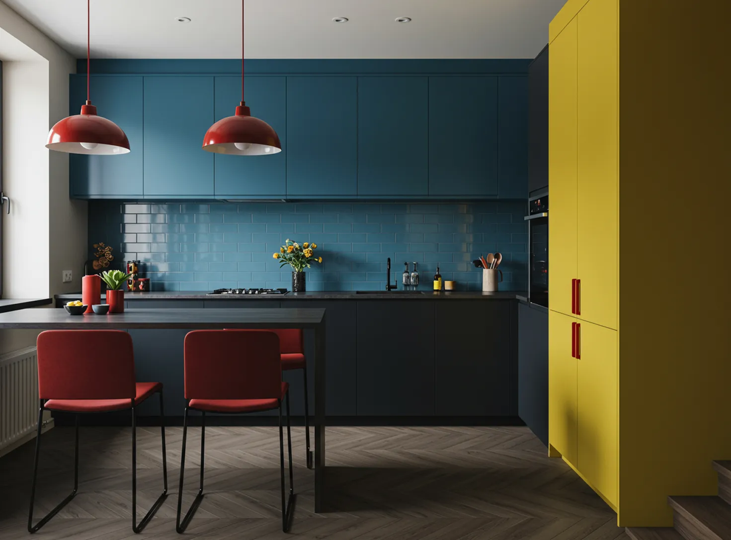 Modern yellow & red kitchen 