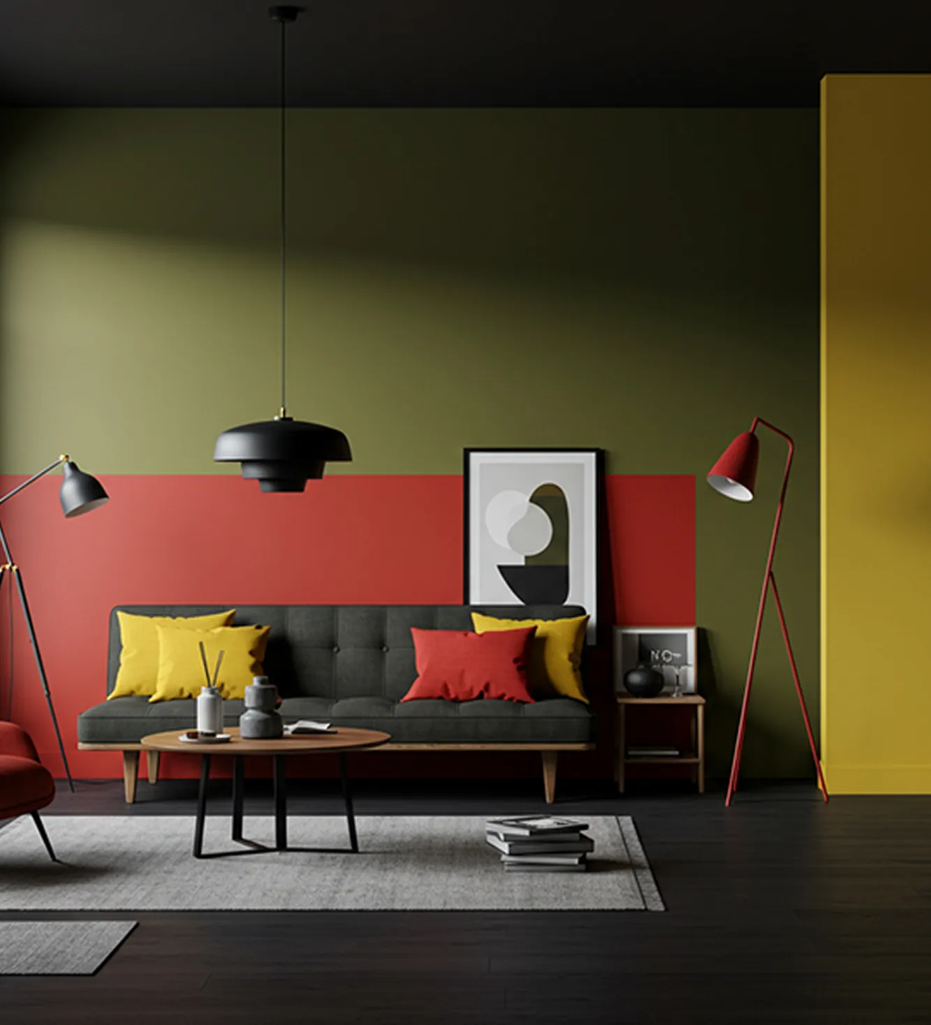Modern Yellow & Red living room