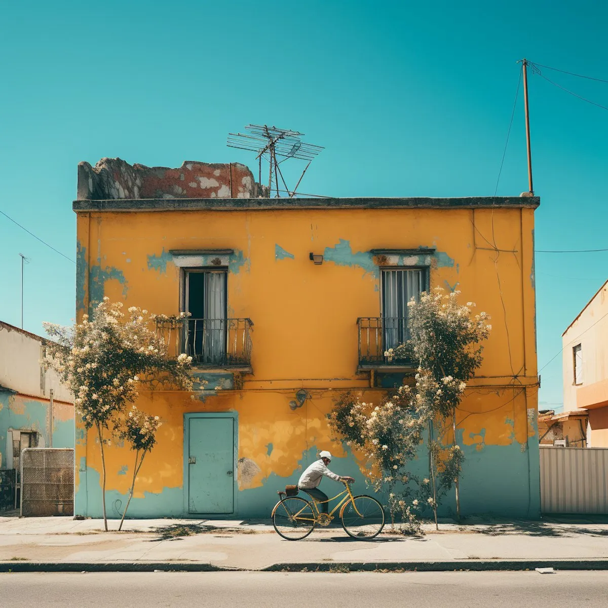 A yellow house in a summer