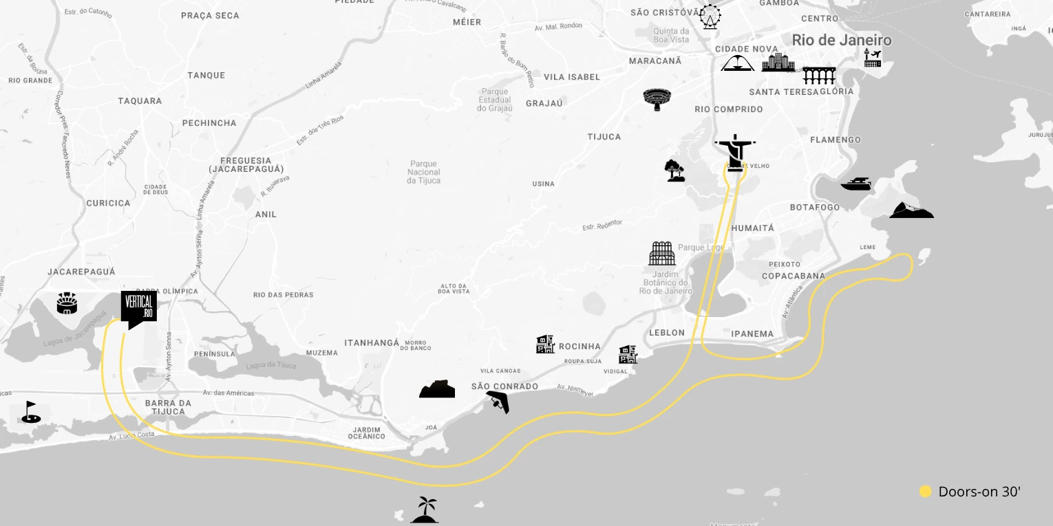Doors-on 30-minute audio-guided flight route map over Rio de Janeiro landmarks