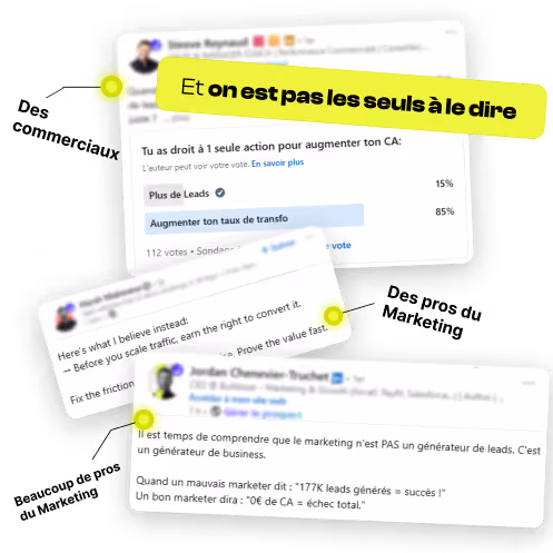 des posts linkedin de commerciaux et experts en marketing