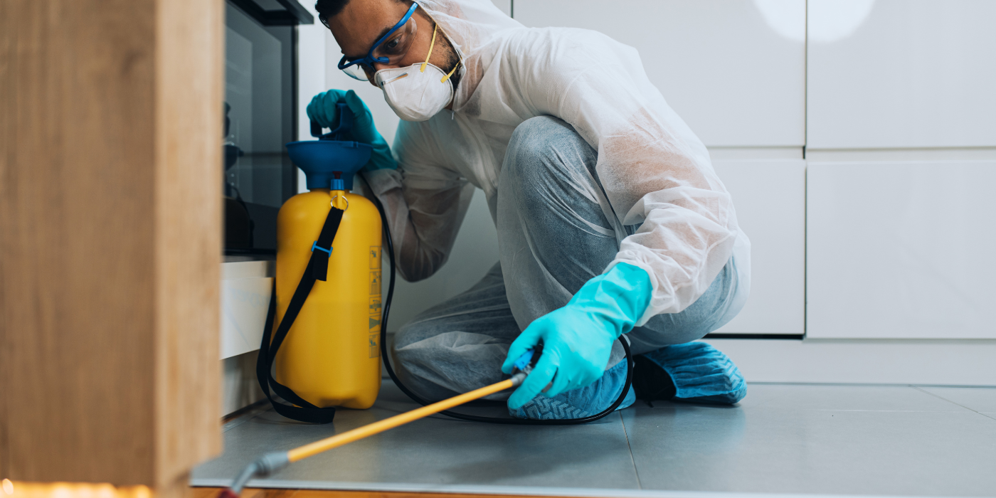 Fix Nuisible - Technicien en tenue de protection appliquant un traitement antiparasitaire