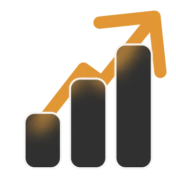 A business inteligence graph and an arrow pointing up.