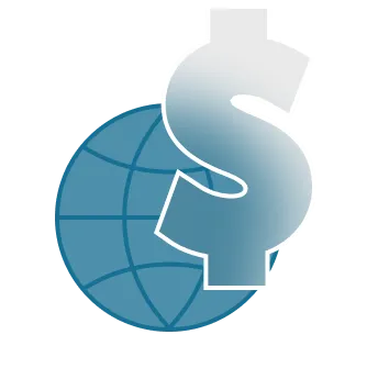 A globe behind a dollar sign.