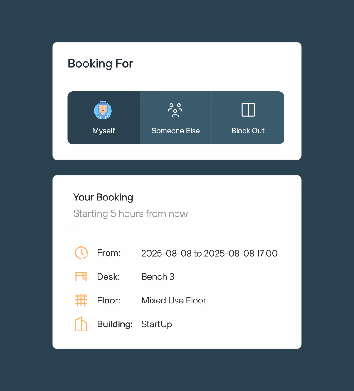 An example of the booking UI from the WiggleDesk app