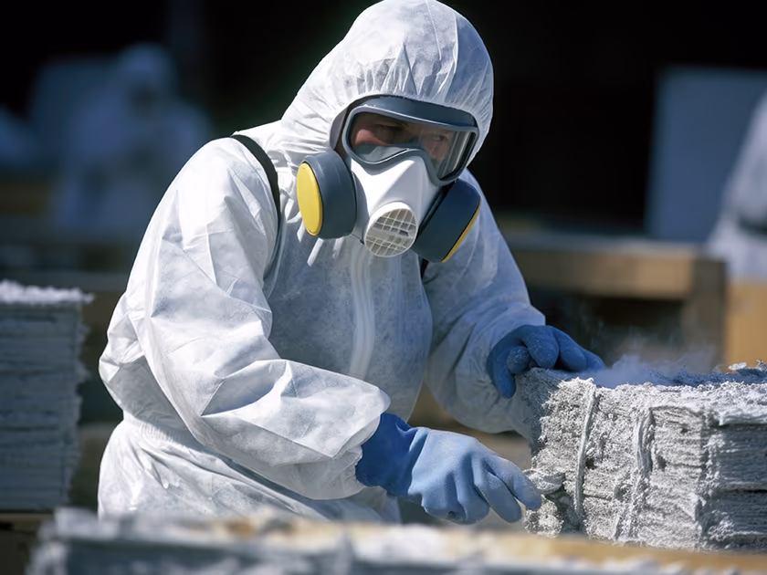asbestos consultancy - asbestos being removed from a building by a construction worker