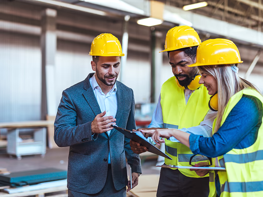 site inspection and clerk of works page - construction workers on site