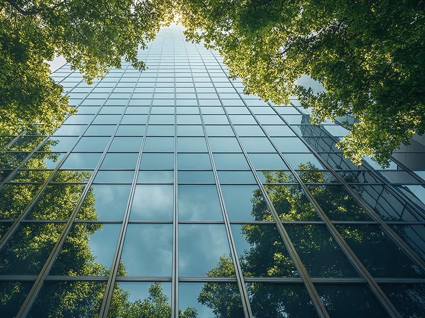 Glazing survey image. Picture of a tall modern building with a lot of glass windows.