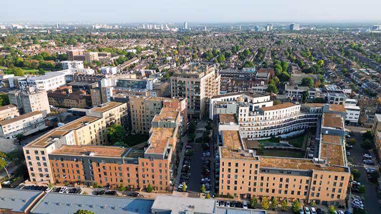Overhead city skyline